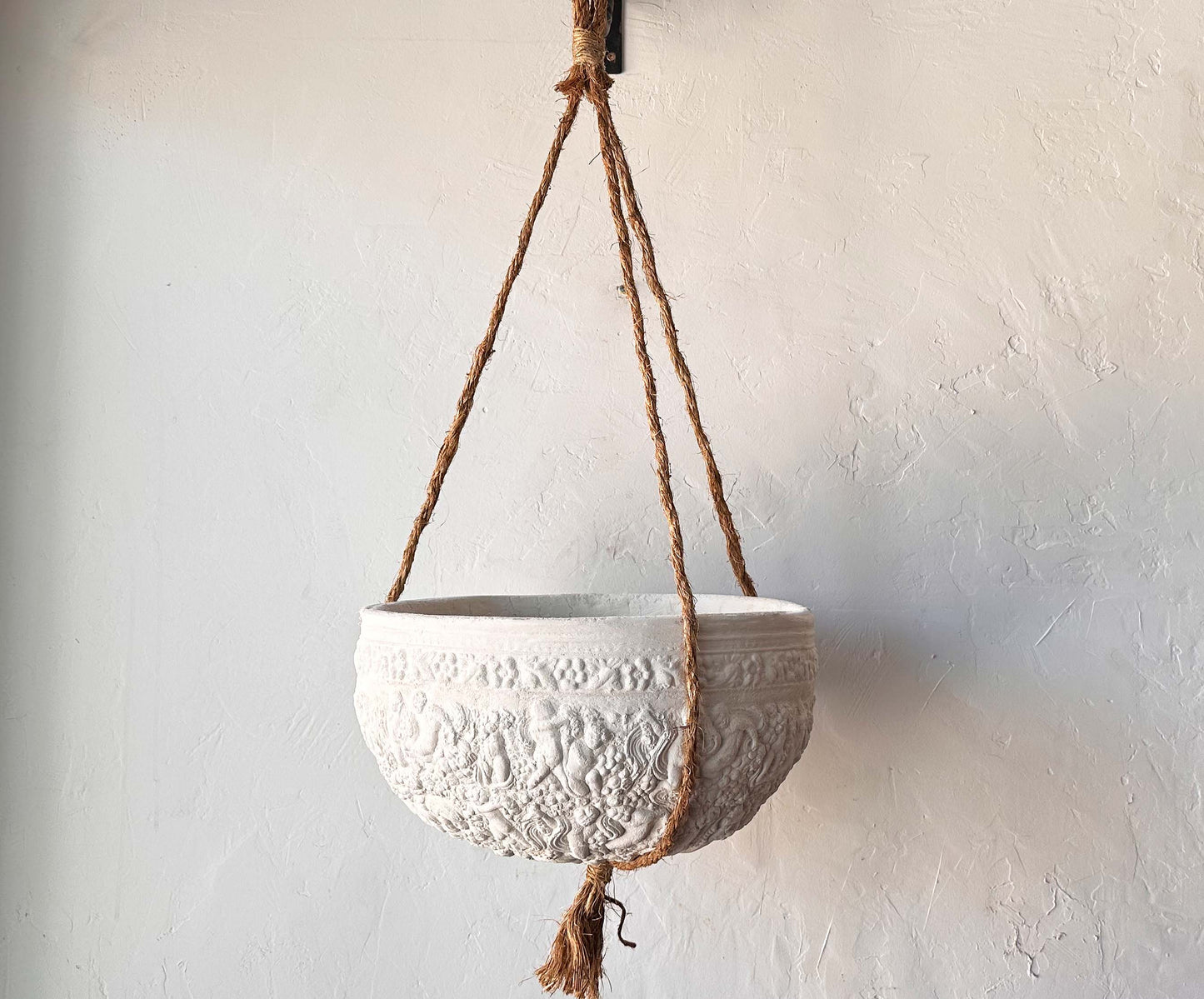 white cherub hanging planter